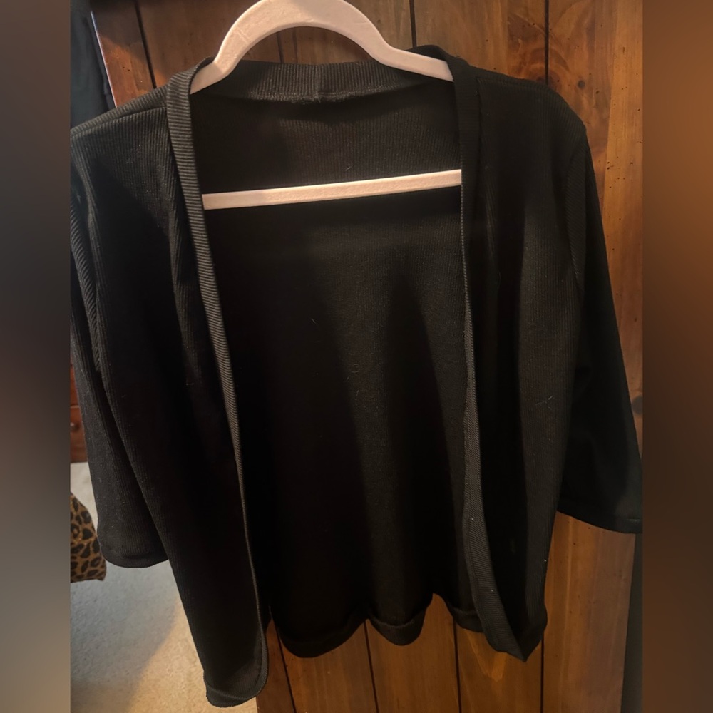 Black Open-Front Women's Half Sleeve Cardigan Sweater